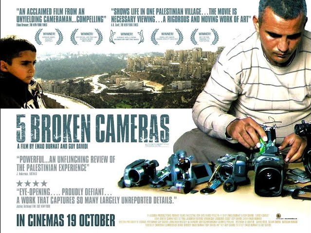 Fimplakat für die israelisch-palästinensische Produktion "Five Broken Cameras"